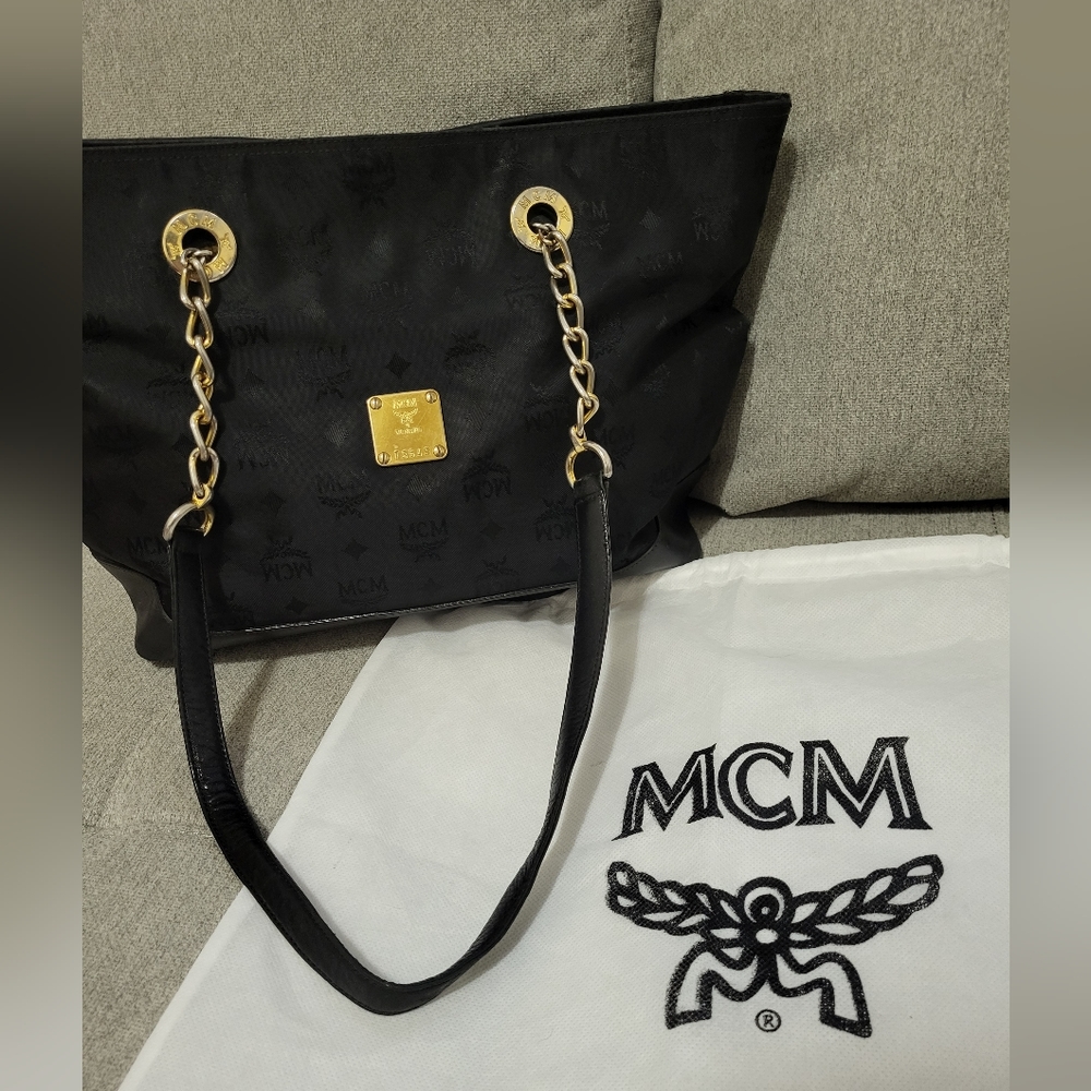 MCM Black Monogram Chain Tote Bag + Dust Bag
